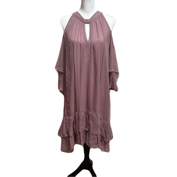 NWT | BCBGMAXAZRIA Dark Lavender Silk Cold Shoulder Dress | XS - Picture 1 of 10